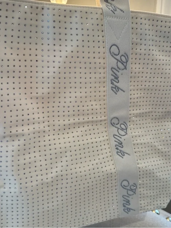 PINK Victoria's Secret Ivory Tote with Crystal Logo Straps - Picture 8 of 9